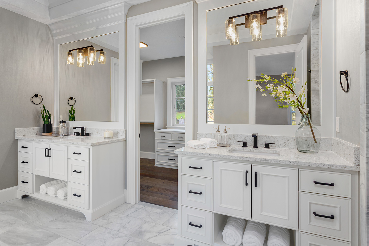 Bathroom remodel with matching vanities
