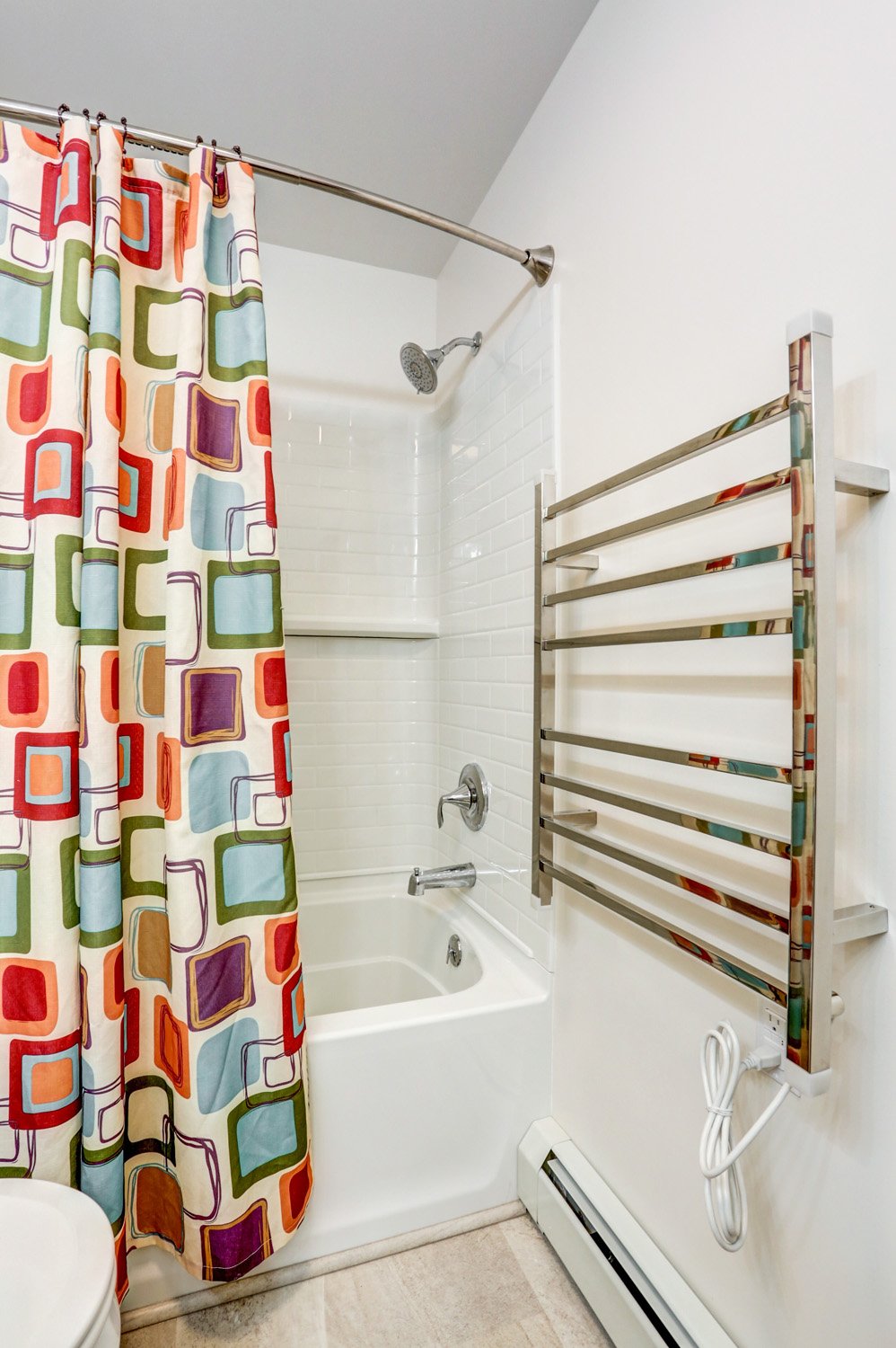 Towel warmer in Bloomingdale guest bathroom remodel
