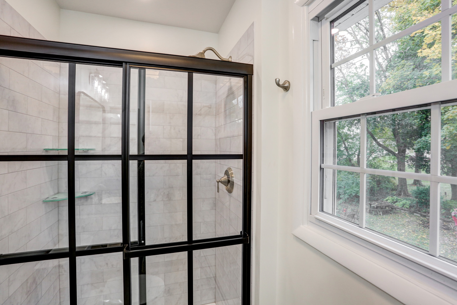 Custom sliding shower door in Bloomingdale Master Bathroom Remodel