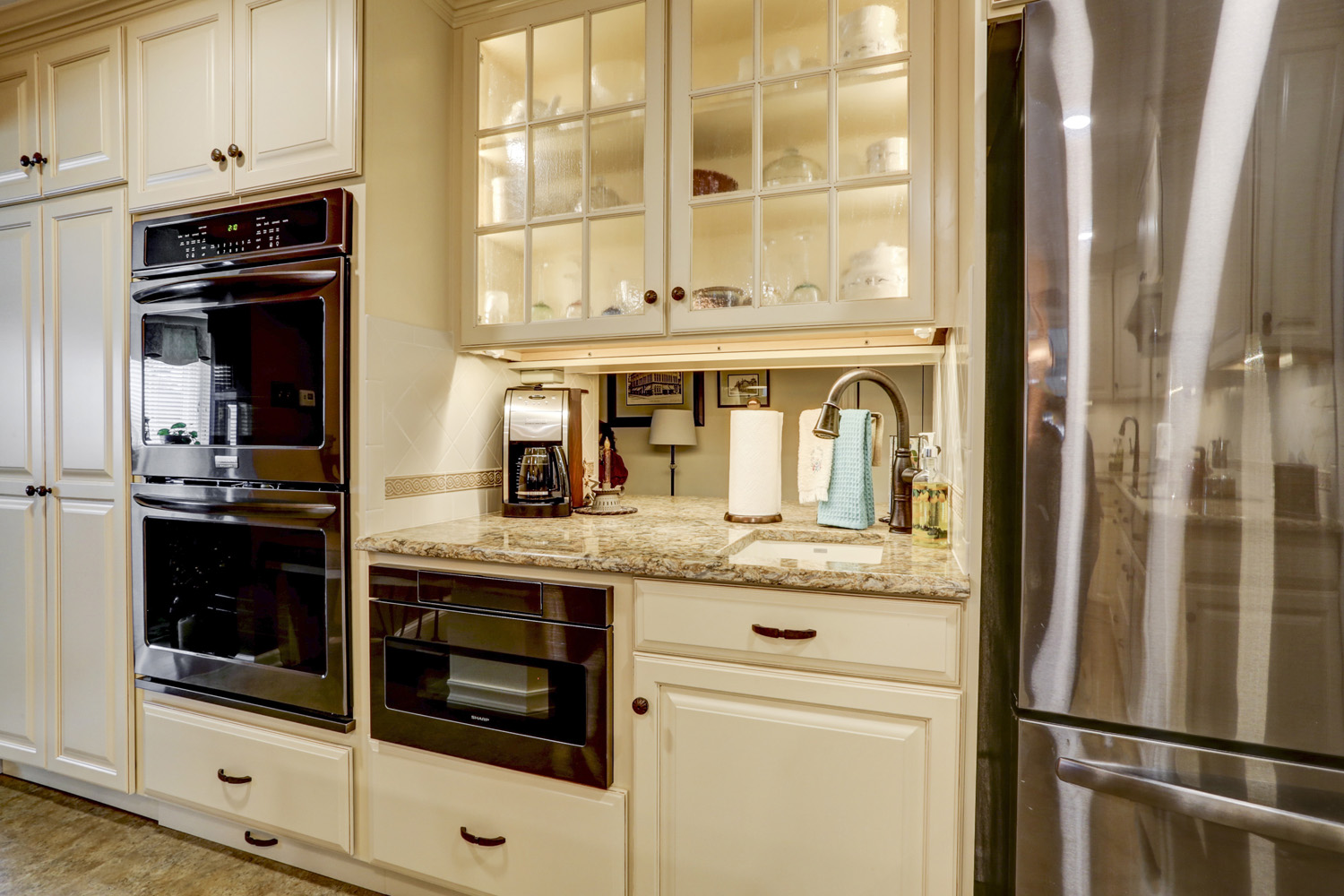 Pass through and glass front cabinets in Lancaster Kitchen Remodel