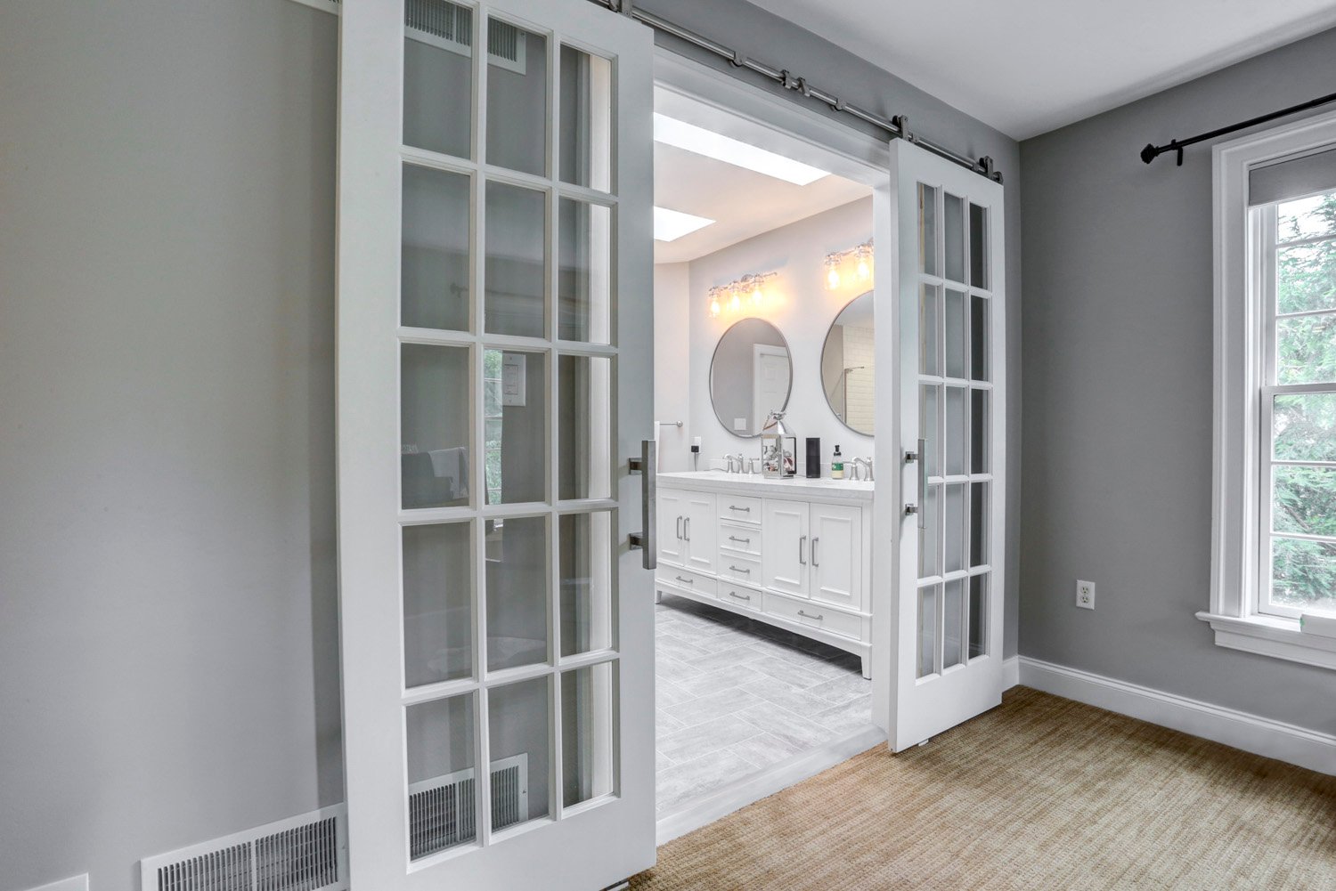 French doors into Manheim Township Master Bathroom Remodel