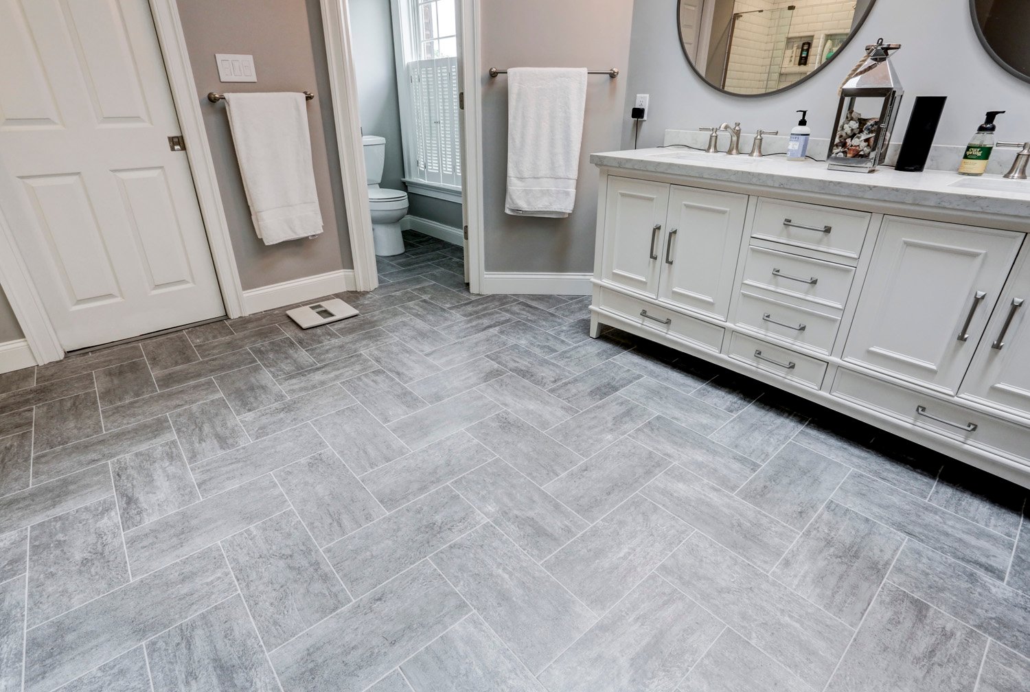 Gray flooring in Manheim Township Master Bathroom Remodel